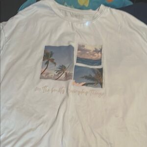 SHEIN White Graphic Tee with Palm Tree Design